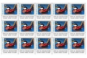 2005-06 Maryland Migratory Game Bird Duck Stamp $9 MNH Full Sheet Of 15